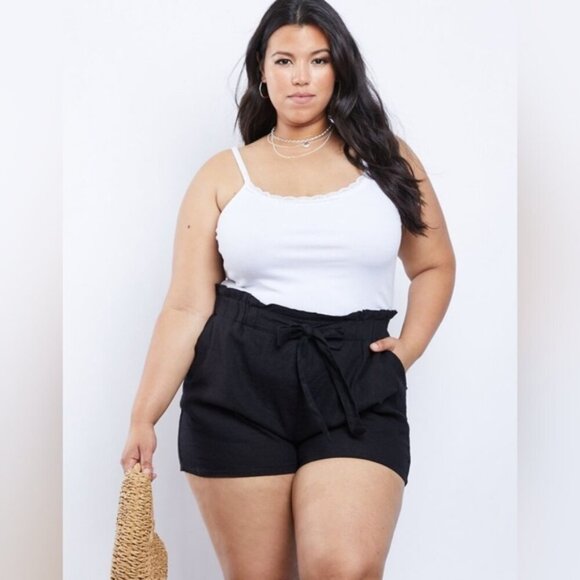 Revolve Heimish USA Black Stretch High Rise Tie Waist Paperbag Shorts 3X - Picture 1 of 7